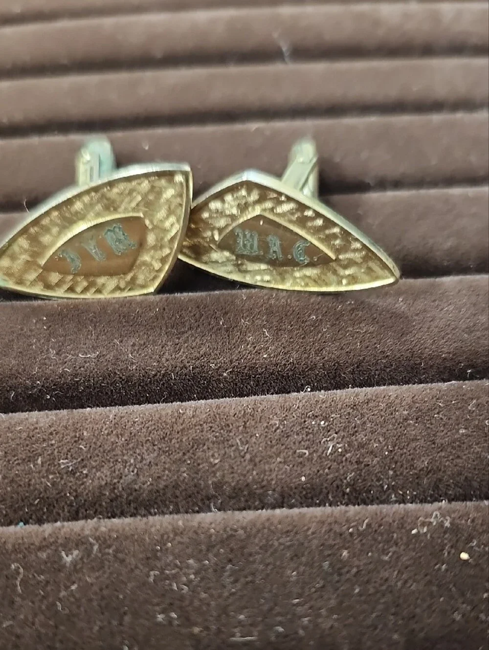 Men's Gold-Tone Cufflinks Set with Blue and Brown Accents